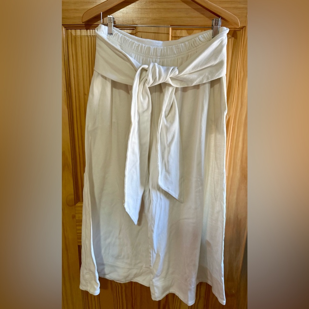 Free People Beach White Tie-Waist Crop Sweat Pant